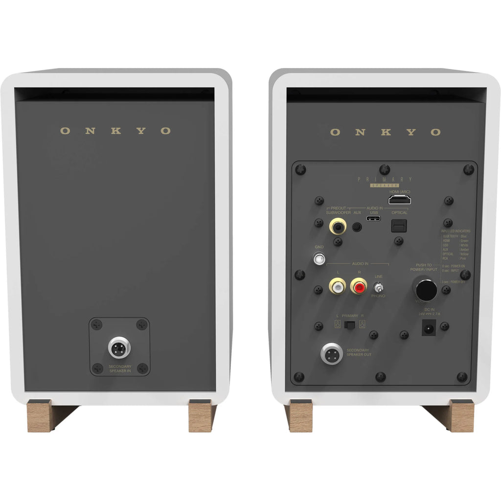 Onkyo GX-30ARC desktop speakers, in black, lifestyle setting