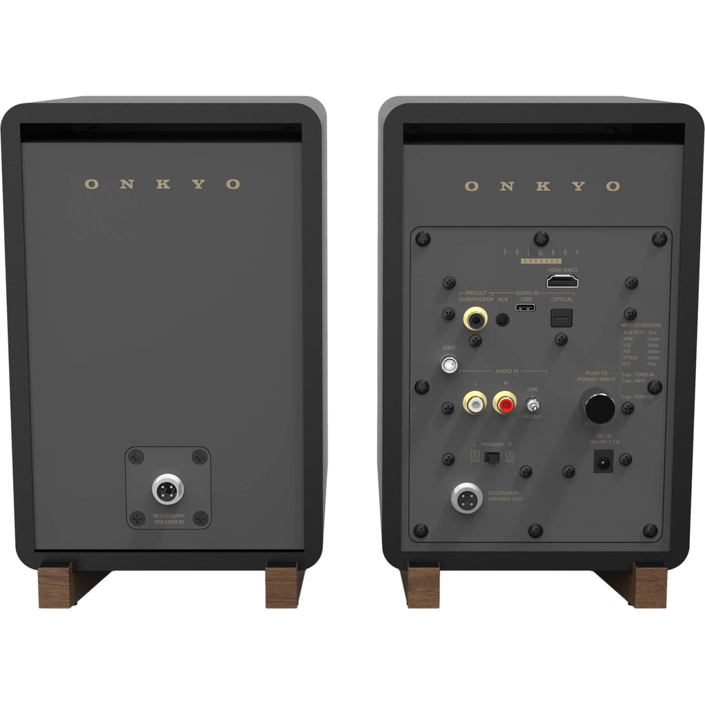 Onkyo GX-30ARC desktop speakers, in black, lifestyle setting