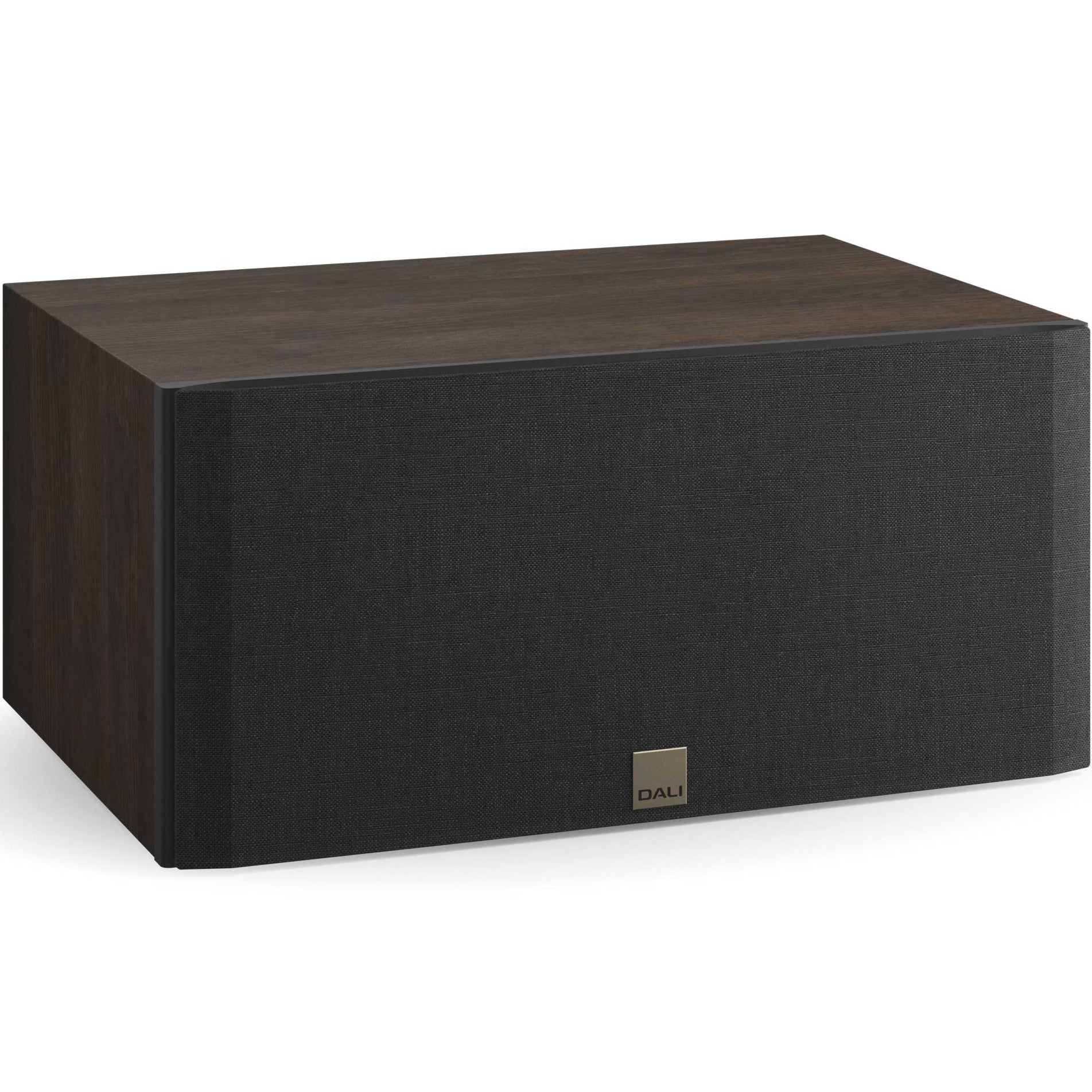 DALI Opticon Vokal MK2 center speaker in oak wood finish with sleek design and speaker grille visible.