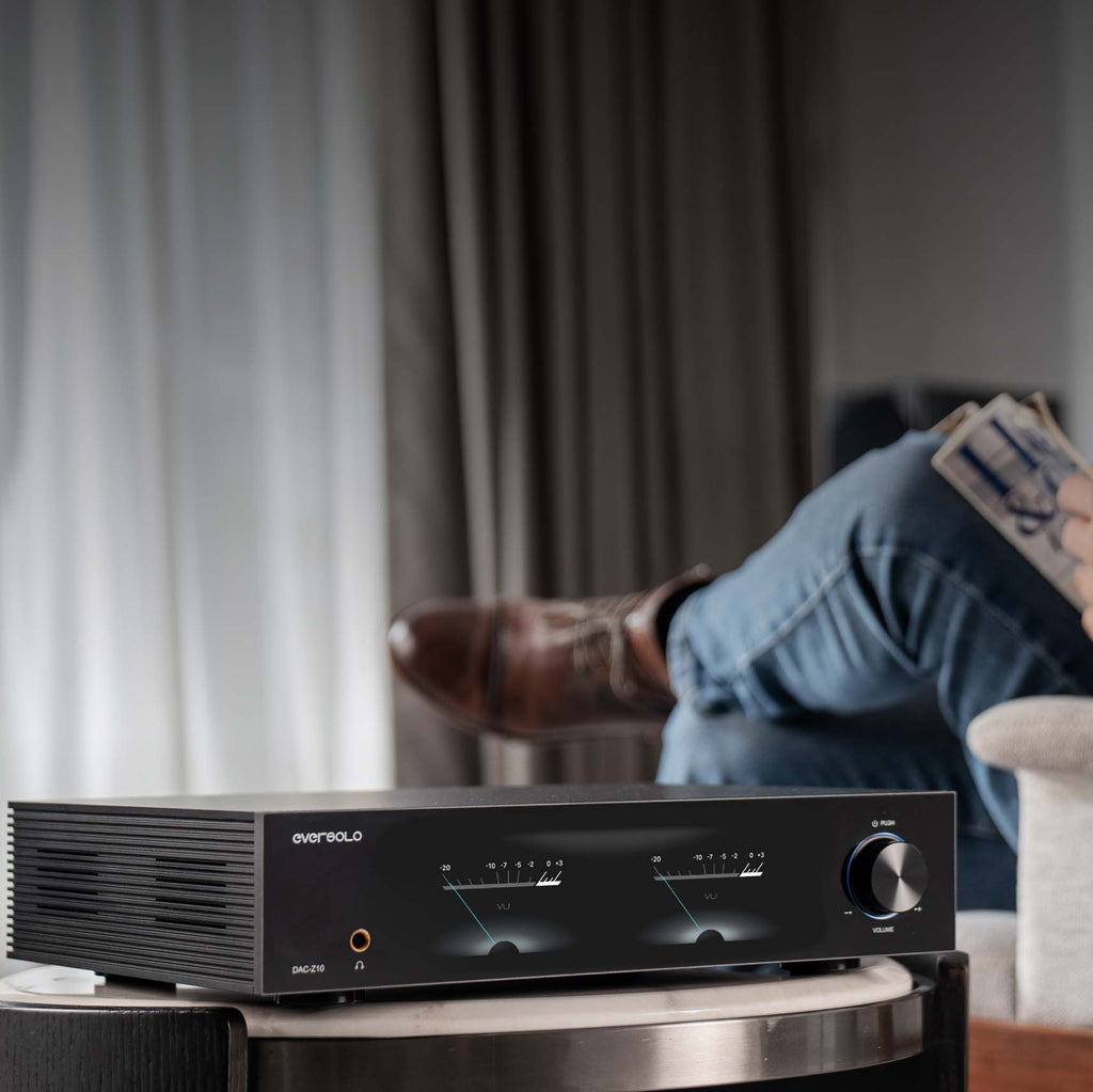 Eversolo DAC-Z10 headphone amplifier and DAC device with sleek black design and front input ports.