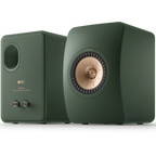 KEF LS50 Meta passive bookshelf speakers with sleek black finish and compact design, showcasing high-quality audio speakers.