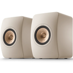 KEF LS50 Meta passive bookshelf speakers with sleek black finish and modern design, showcasing their compact form and high-quality build.