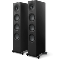 KEF Q11 Meta passive floorstanding speakers with sleek black finish and modern design, showcasing their tall, elegant speaker cabinets.