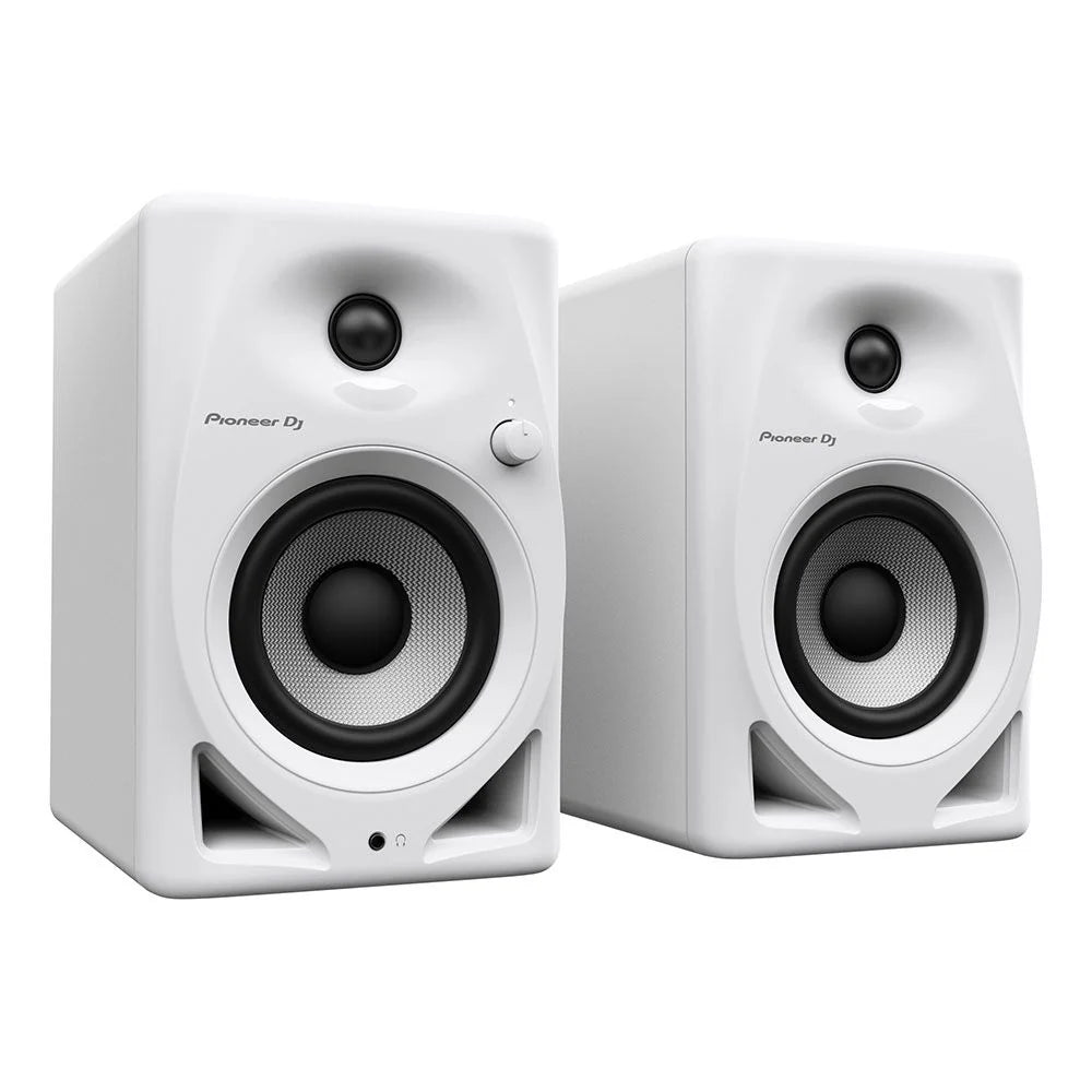 Pioneer DJ DM-40D desktop monitors, angled view in white