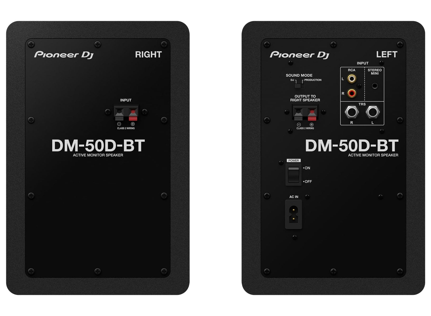 Pioneer DJ DM-50D-BT desktop monitors, rear panel and connections