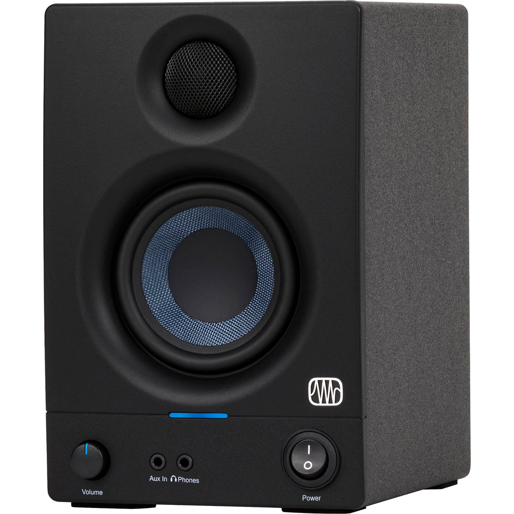 PreSonus Eris 3.5 2nd Gen desktop speakers, in black, lifestyle setting