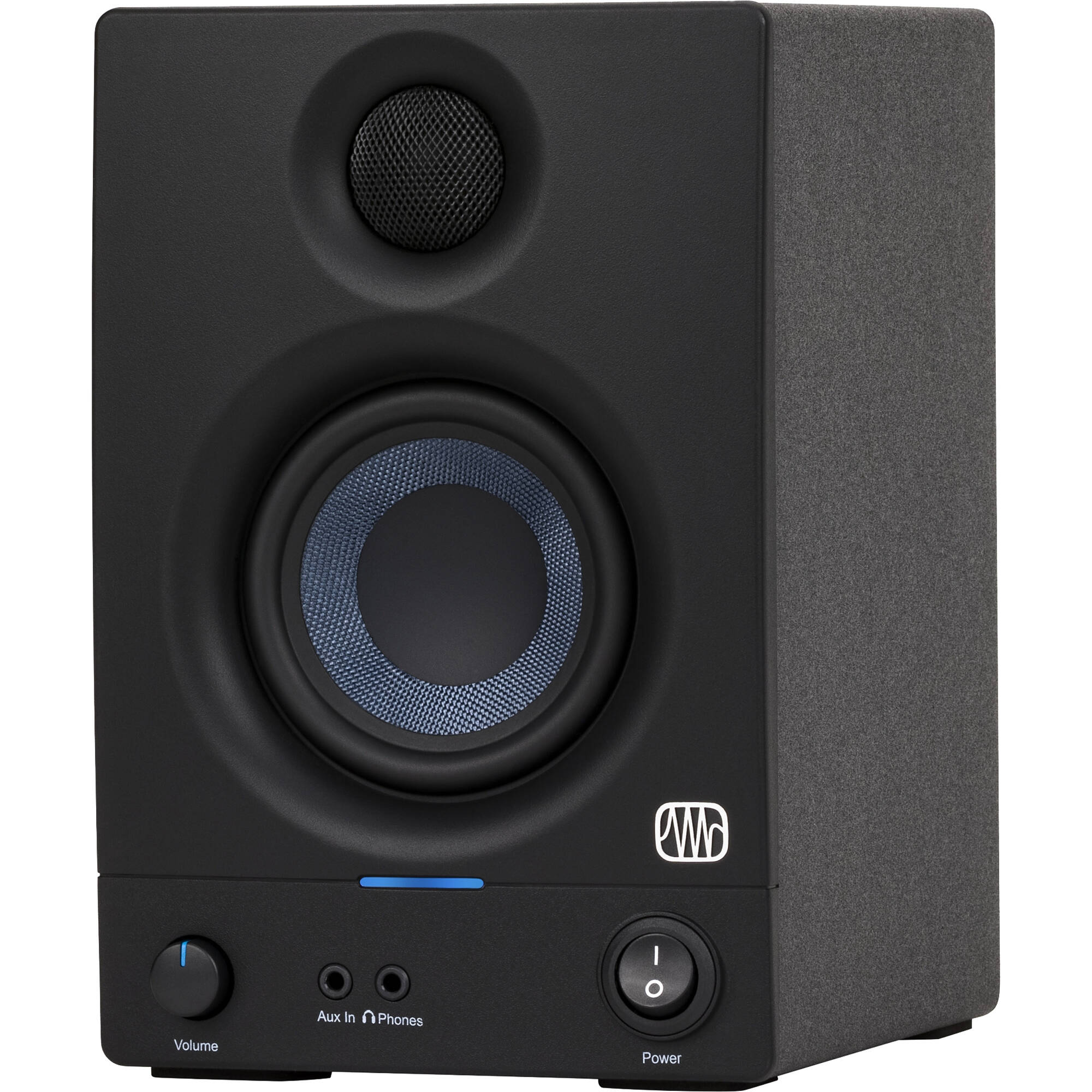PreSonus Eris 3.5 2nd Gen desktop speakers, in black, lifestyle setting