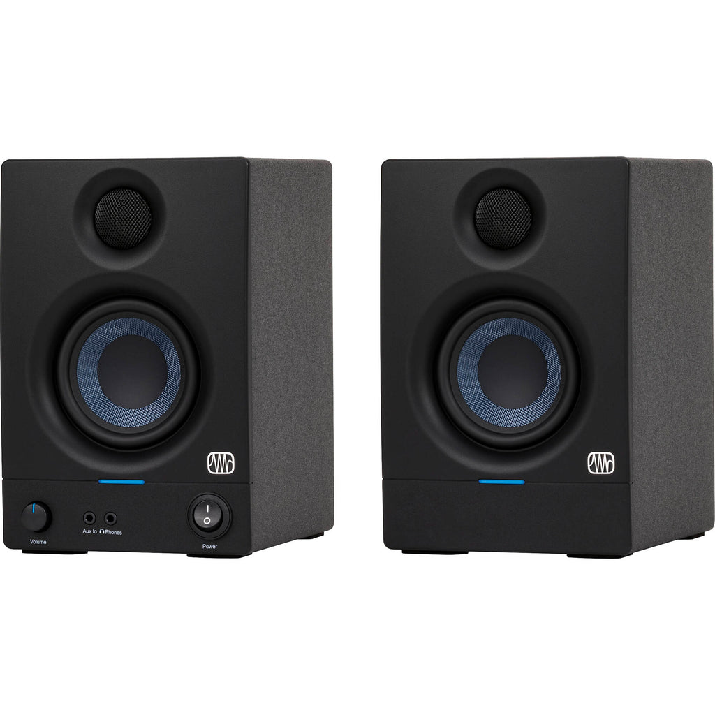 PreSonus Eris 3.5 2nd Gen desktop speakers, in black, lifestyle setting