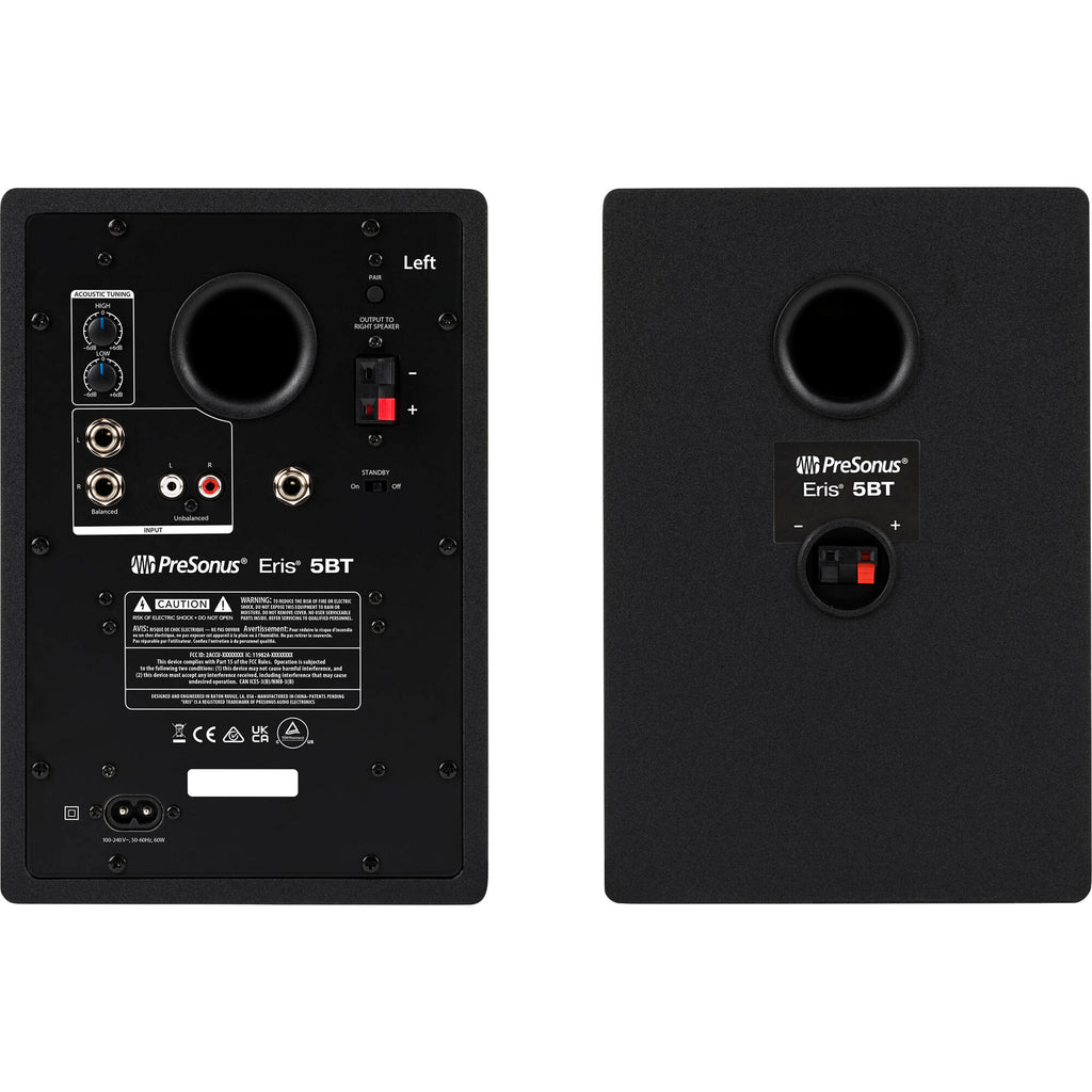 PreSonus Eris 5 BT 2nd Gen desktop monitors, front view in black