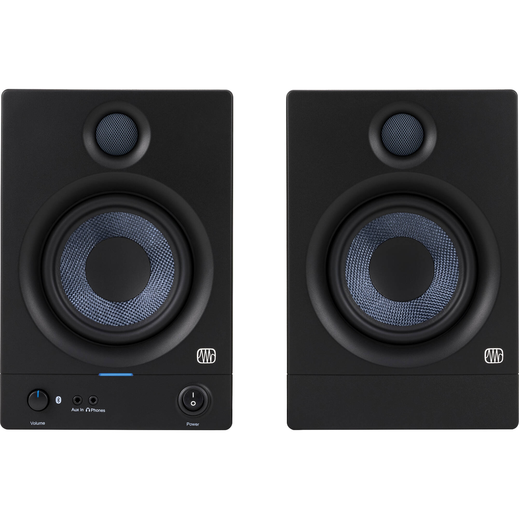 PreSonus Eris 5 BT 2nd Gen desktop monitors, front view in black