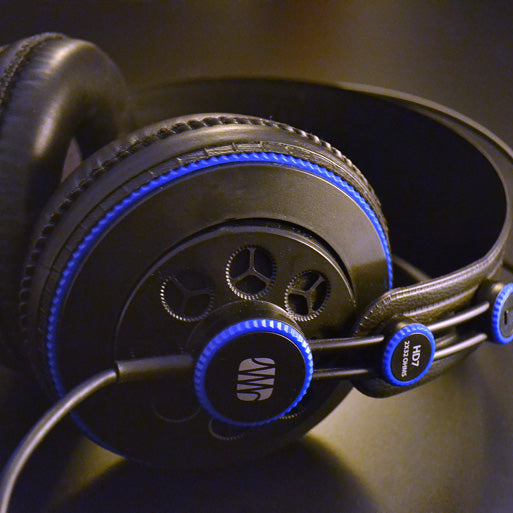 PreSonus HD7 studio headphones, earcup detail close-up.