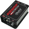 Radial Engineering JCR DI box shown with input and output jacks, compact professional audio interface for musical instruments.