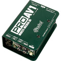 Radial Engineering PROAV1 DI box for professional audio and sound mixing, featuring balanced XLR and 1/4 inch inputs and outputs.