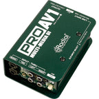 Radial Engineering PROAV1 DI box for professional audio and sound mixing, featuring balanced XLR and 1/4 inch inputs and outputs.