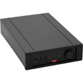 Rega Brio MK7 phono preamp with sleek black design and control knobs, showcasing high-quality audio equipment for vinyl enthusiasts.