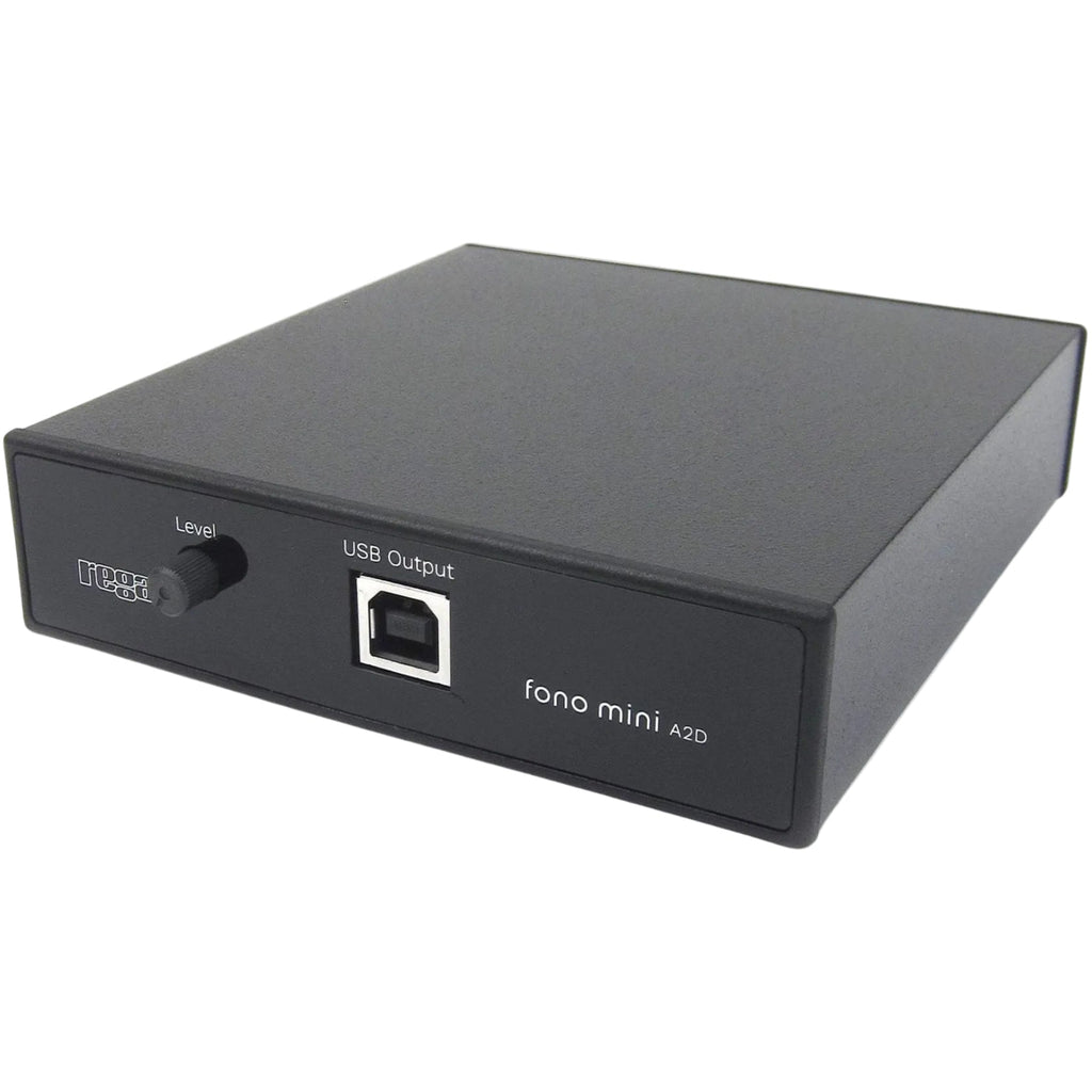Rega Fono Mini A2D MK2 phono preamp, hero front angle in black
