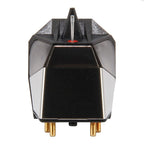 Rega ND5 moving magnet turntable cartridge mounted on a turntable for high-quality vinyl playback.