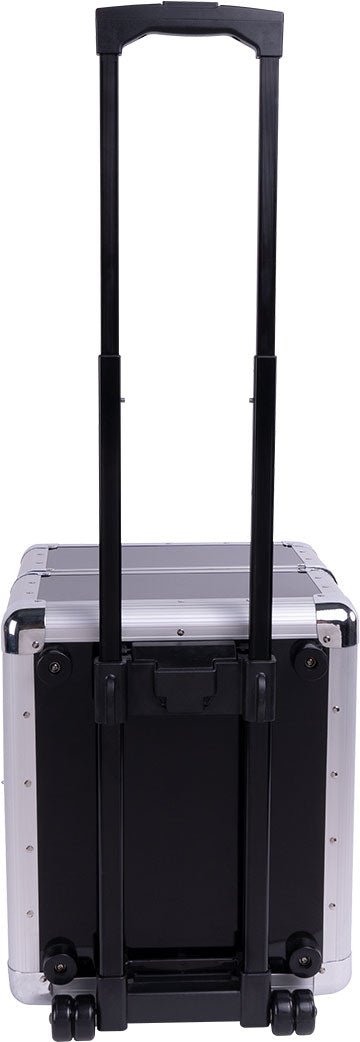 Reloop 120 Trolley DJ record case with sturdy wheels and handle for easy transport of vinyl records.