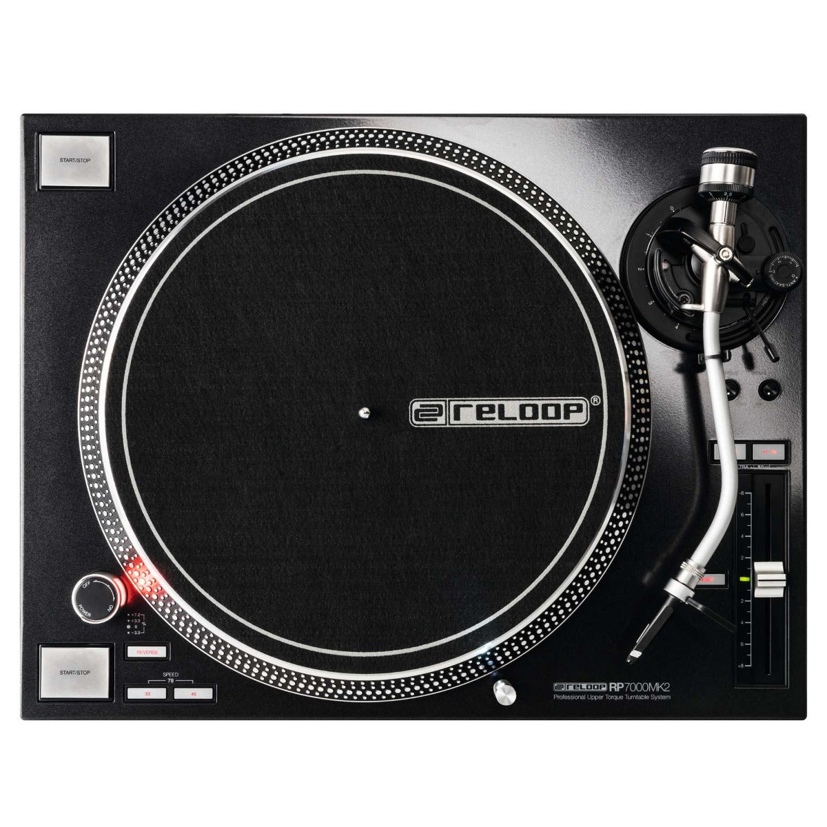 Reloop RP-7000 MK2 DJ turntable, black, top view