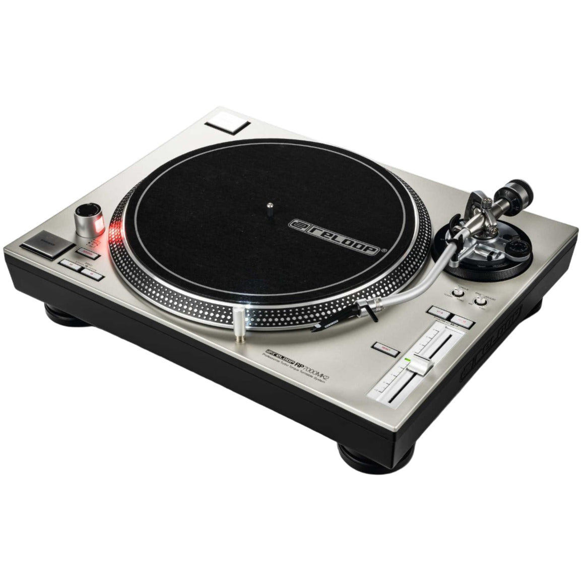Reloop RP-7000 MK2 DJ turntable, silver, angle view