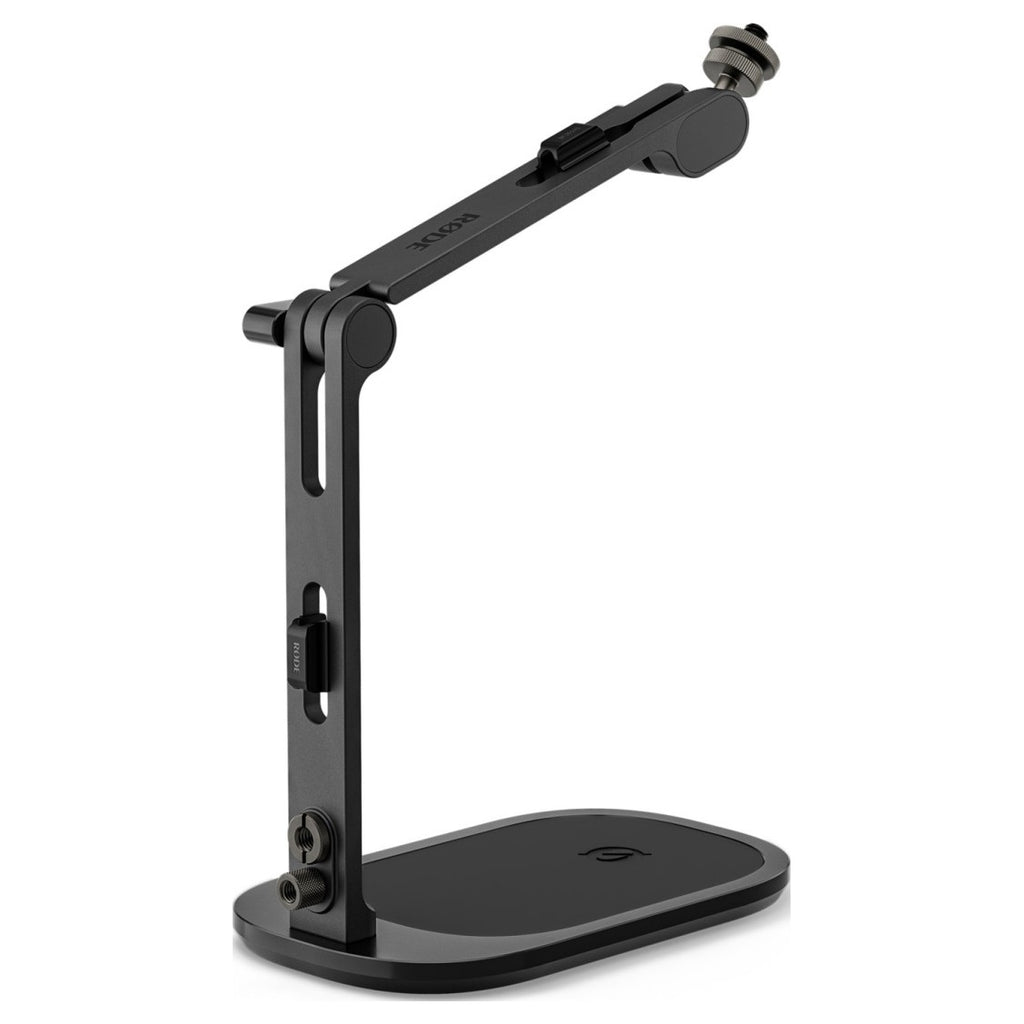 Rode DS3 black desktop studio arm, three-quarter view showing cork base inlay