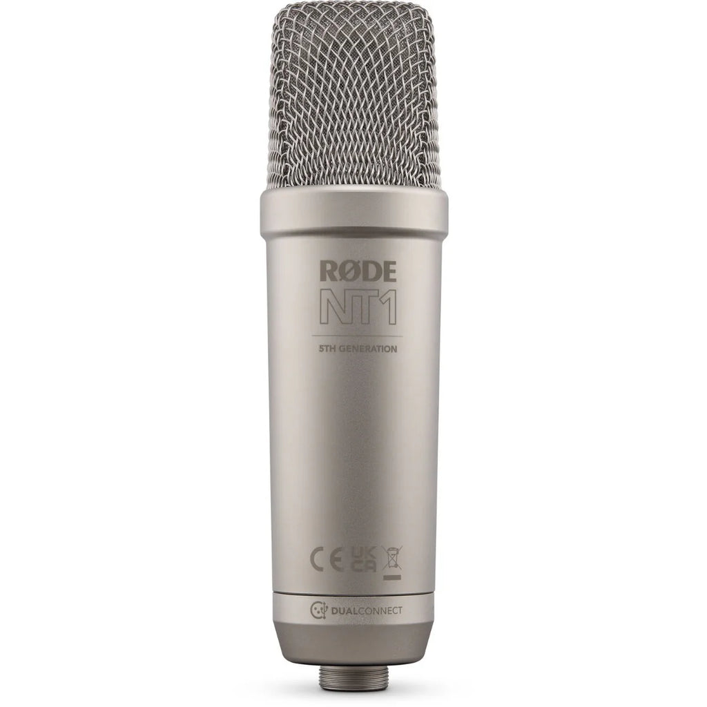 Rode NT1 GEN5 condenser microphone, silver, front view