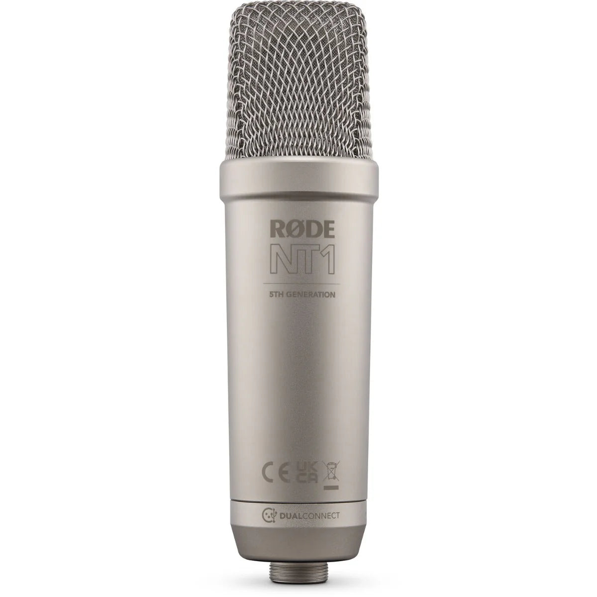 Rode NT1 GEN5 condenser microphone, silver, front view