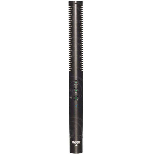 Rode NTG4 shotgun microphone with black cylindrical body and adjustable mount, designed for professional audio recording.