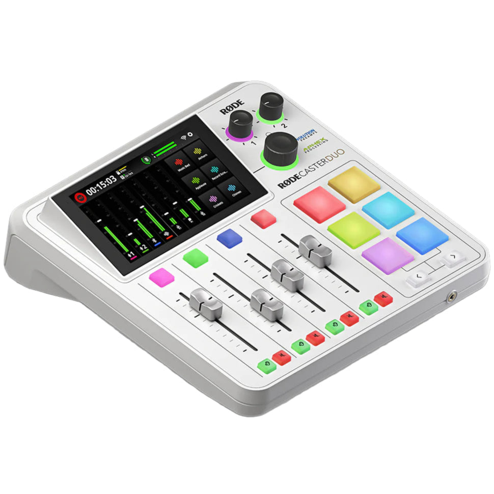 Rode RodeCaster DUO audio interface, white, in use