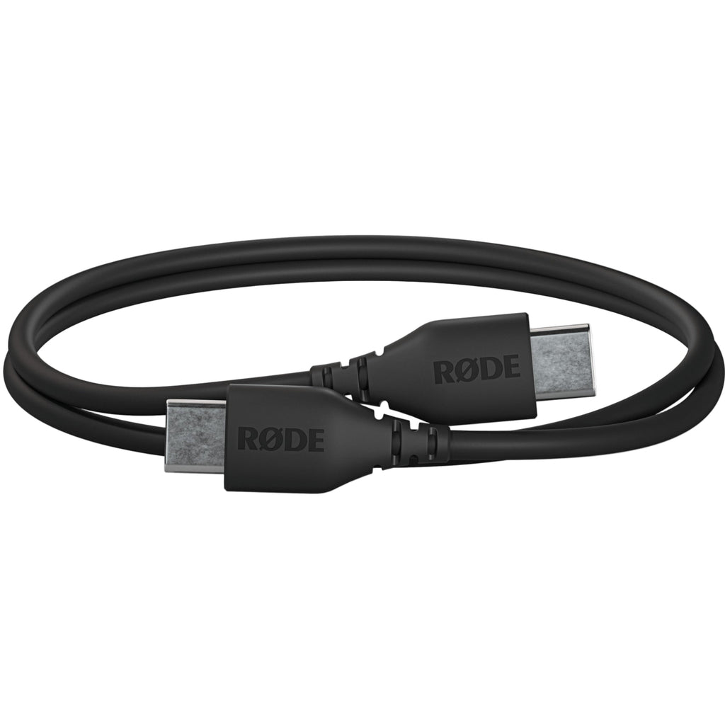 Rode SC22 USB-C to USB-C cable, 0.3m, coiled black USB cable for charging and data transfer, shown on a white background.