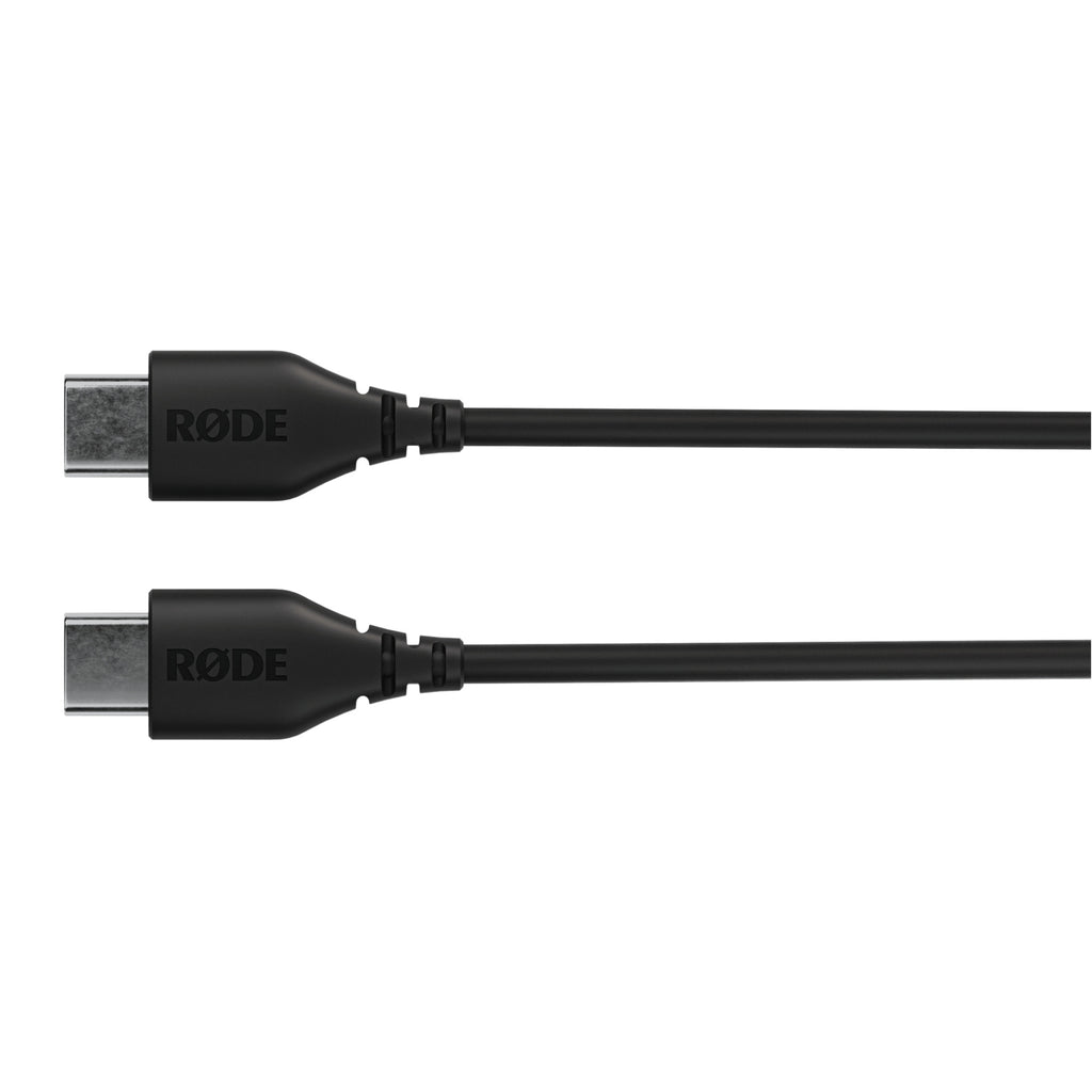 Rode SC22 USB-C to USB-C cable, 0.3m length, black, top-down view showing cable with USB-C connectors