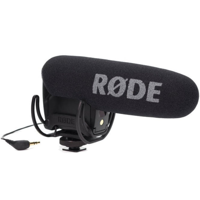 Rode VideoMic Pro Rycote camera microphone with shock mount and windscreen for professional audio recording.