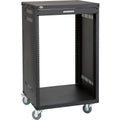 Samson SRK16 Metal Rack 16U in black, sturdy rackmount case for audio and equipment storage with handle and vented sides.