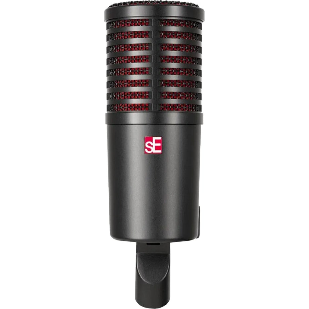 SE Electronics DynaCaster DCM8 dynamic microphone shown with its sleek black design and sturdy build.