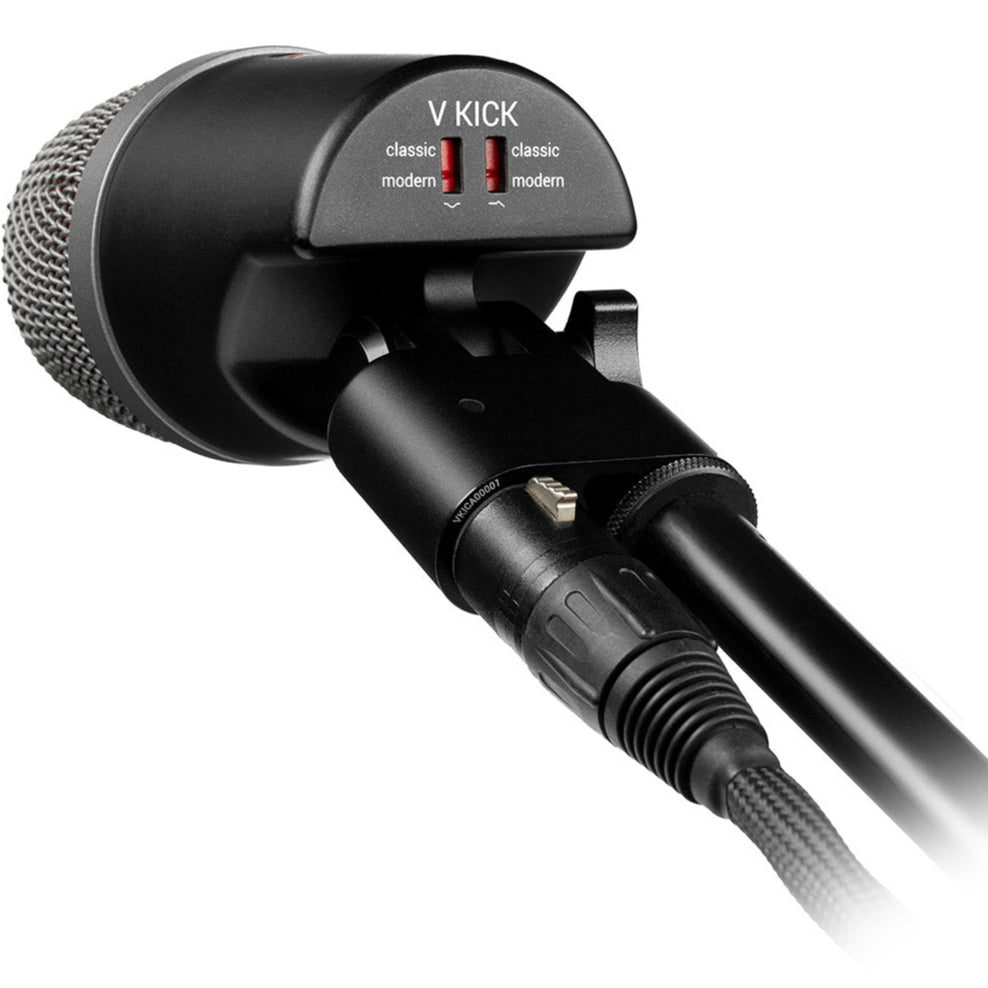 SE Electronics V KICK dynamic microphone shown with its sleek design and sturdy build for professional audio recording.