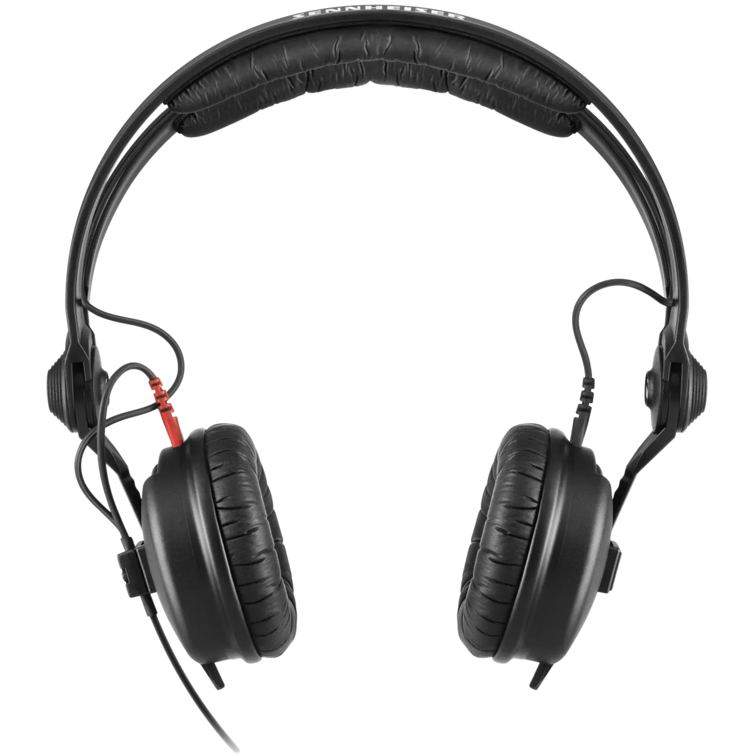 Sennheiser HD 25 DJ headphones, in black, front view with straight cable