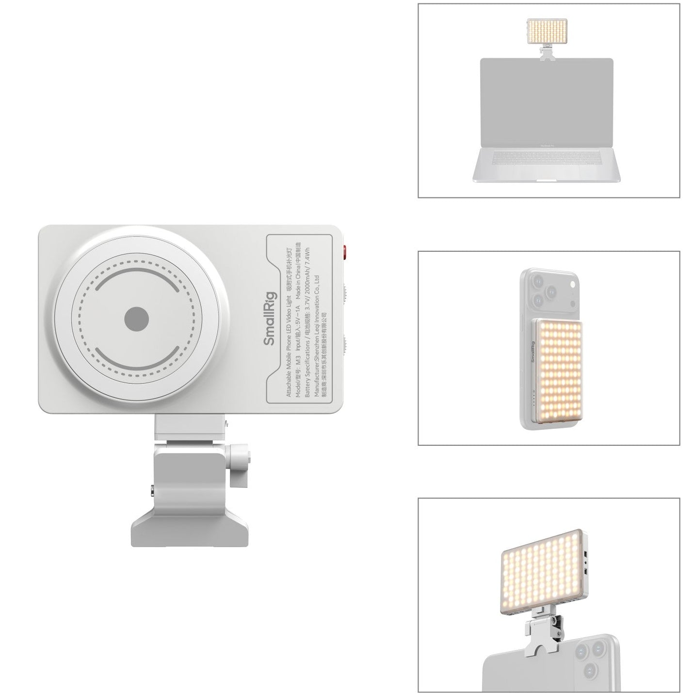 SmallRig M3 Attachable Mobile Phone LED Video Light with Clip, detail view.