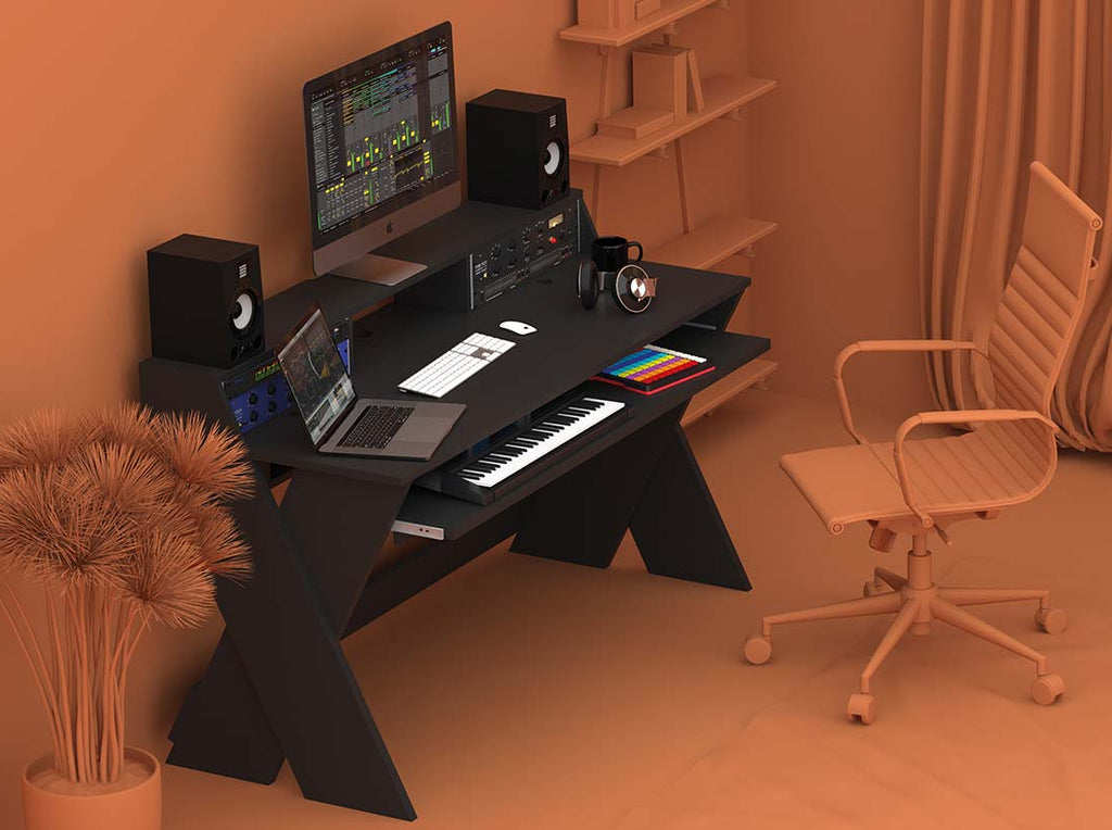 Glorious Sound Desk Pro studio furniture with sleek design and durable surface for music production setup.