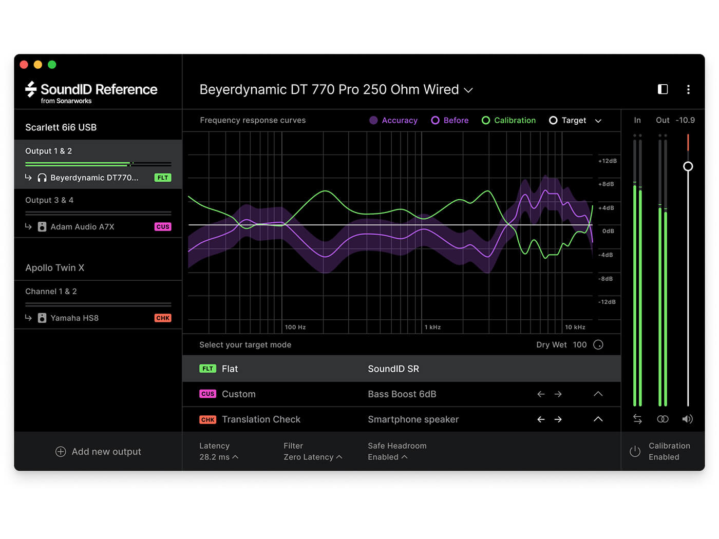 Sonarworks SoundID Reference app on dark mode screen with headphone preset and measurement microphone for accurate music production.