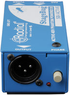 Rear view of Radial Engineering StageBug SB-1 DI box showing input and output jacks on the back panel.