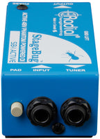 Radial Engineering StageBug SB-1 DI box with front view showing input and output jacks, compact and professional audio interface.