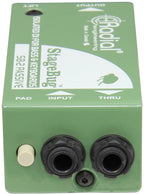 Front view of Radial Engineering StageBug SB-2 DI box showing input and output jacks on a compact metal chassis