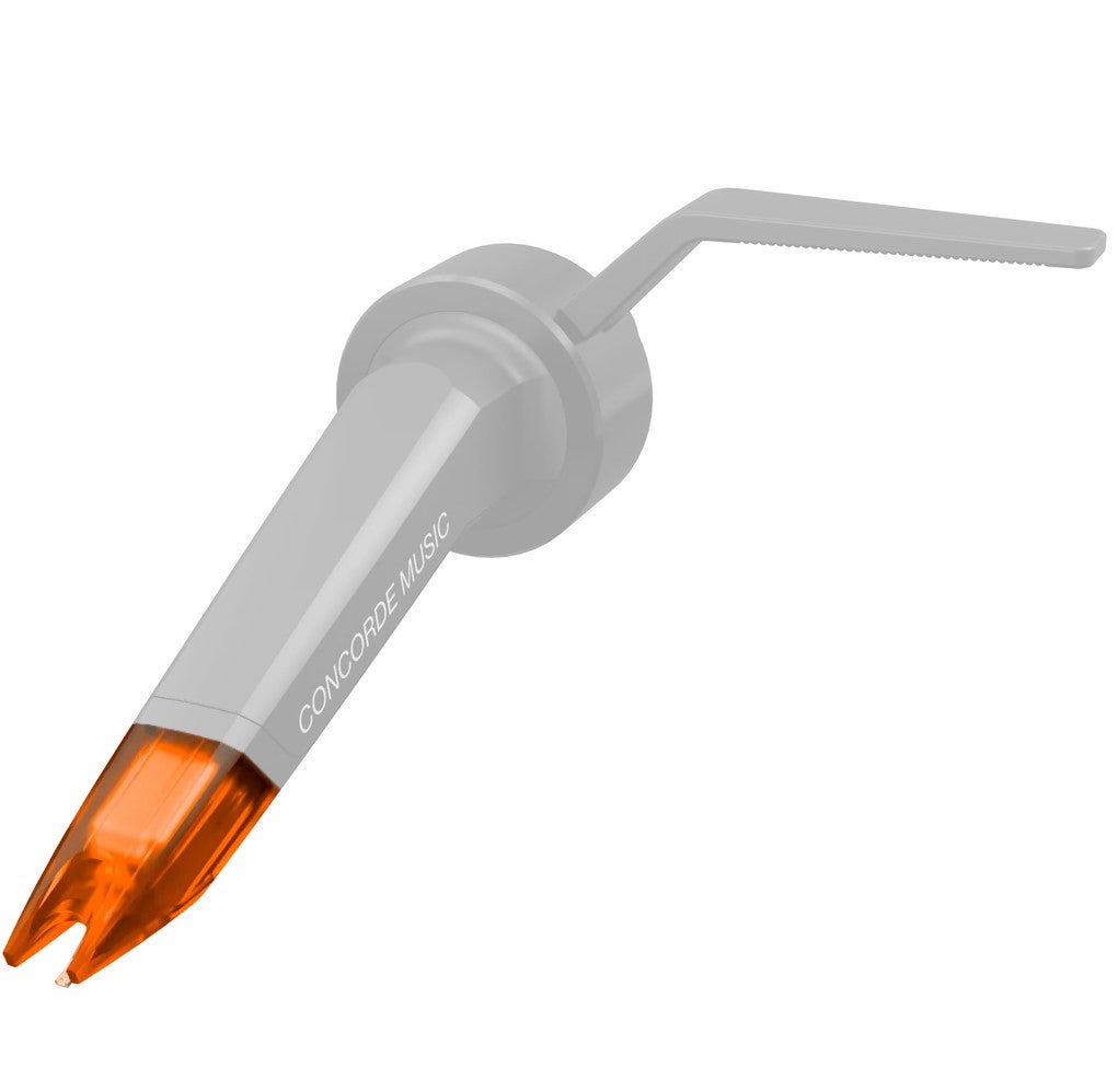 Ortofon Concorde Music Bronze turntable stylus with a left tilt design for high-fidelity vinyl playback.