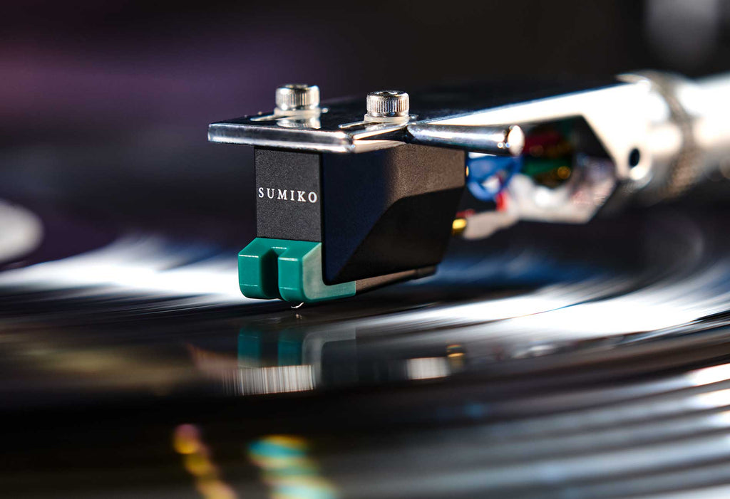 Sumiko Olympia MM phono stylus installed on a Technics 1200 turntable for high-quality vinyl playback.