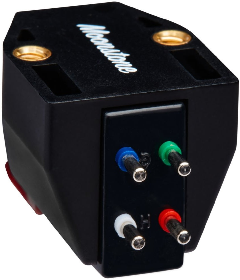 Sumiko Moonstone MM phono cartridge for turntables, shown from the back with detailed stylus and cartridge body.