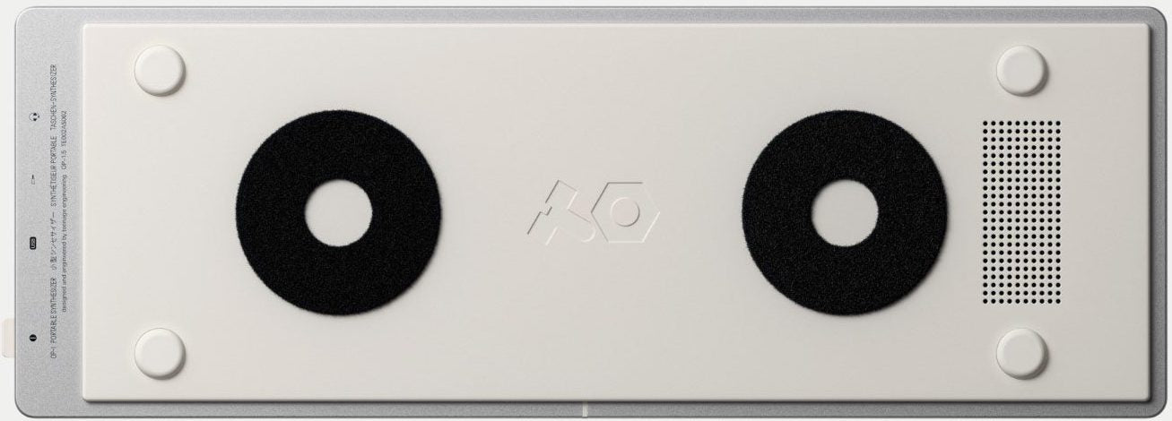 Teenage Engineering OP-1 Field synthesizer with colorful interface and controls, compact portable music production device.