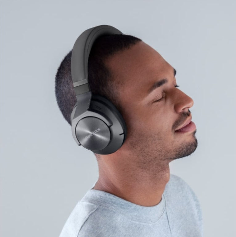 Technics EAH-A800 wireless headphones, ear cup detail in black