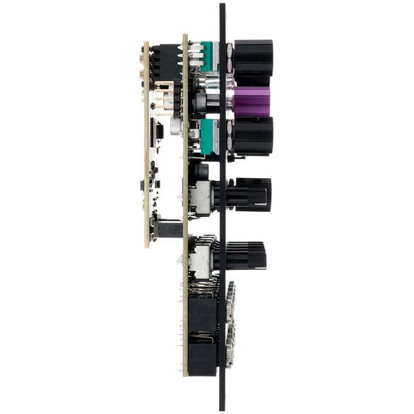 OXI Instruments Coral semi-modular synthesizer with colorful patch cables and control knobs, showcasing its electronic music interface.
