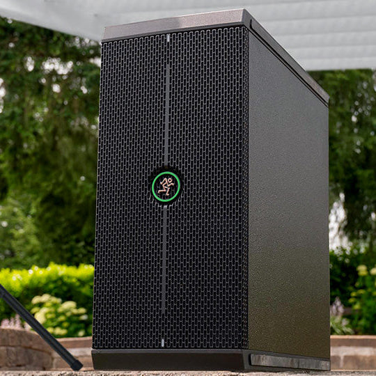 Mackie ThumpSub GO portable subwoofer with sleek design and control panel, suitable for live sound and DJ setups.