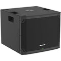 Mackie Thump15SV4 active subwoofer showing a large black speaker with controls on the side and a sturdy metal grille.